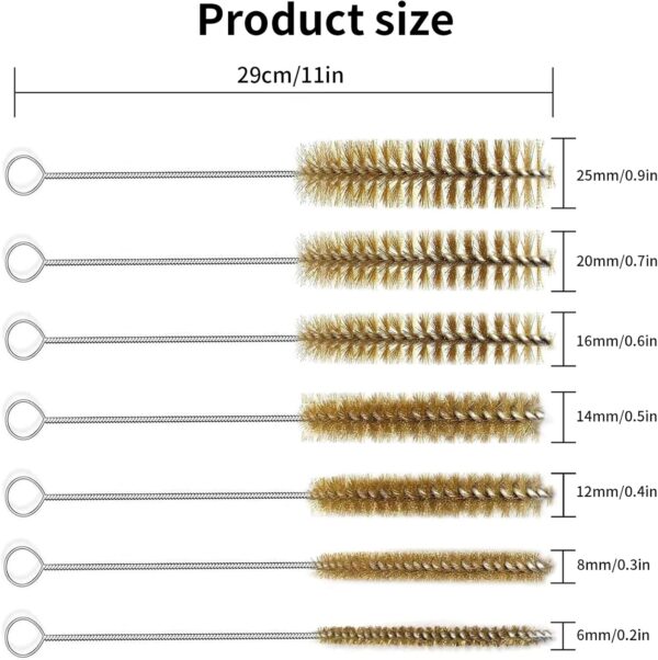 7-teiliges Messingdraht-Rohrbürsten-Flaschenbürsten-Set, 27,9 cm lange Drahtbürsten zum Reinigen, Drahtpfeifenreiniger, Bohrungsbürstenreinigung für Rohre, Flaschen, Tastaturen, Glas - Image 3
