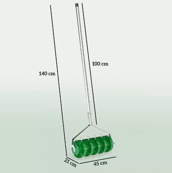 OUTSUNNY puutarhanhoitosetti nurmikon ilmastin, nurmikon ilmastin, manuaalinen, 30 rautapiikkiä 45 cm leveä, sisäpihoille ja nurmikoille - Image 8