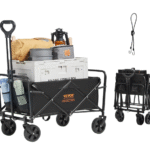 Kokoontaitettava taittuva vaunu, 0,057 m³ rantakärry, jossa on maastokelpoiset 12,7 cm renkaat, raskaaseen käyttöön tarkoitettu kokoontaittuva vaunu, painokapasiteetti 99,8 kg, juomatelineillä, urheilukärry retkeilyyn ja ostoksille