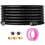 Painepesurin jatkoletku, 15 m, 6,35 mm, kiertymätön, M22-14 mm messingikierre, sopii useimpien merkkien painepesureihin, 19 mm taivutussäde, 3600 PSI uudelleenseen käyttöön tarkoitettu painepesurin jatkoletku.