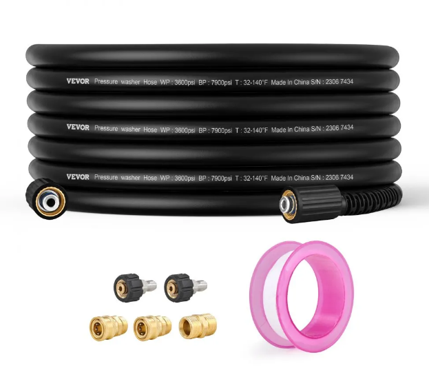 Painepesurin jatkoletku, 15 m, 6,35 mm, kiertymätön, M22-14 mm messingikierre, sopii useimpien merkkien painepesureihin, 19 mm taivutussäde, 3600 PSI uudelleenseen käyttöön tarkoitettu painepesurin jatkoletku.