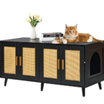 Kissanhiekkalaatikko, puinen, piilotettu, 2 huonetta, musta