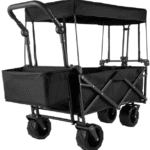 Kokoontaitettava vaunukärry, musta, kokoontaitettava vaunukärry, irrotettava kuomu, 600D Oxford-kangasta, kokoontaitettava vaunu, ylisuuret pyörät, kannettava, kokoontaitettava vaunu, säädettävät kahvat rannalle, puutarhaan ja urheiluun