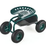 Pyörällinen puutarhakärry kääntyvällä istuimella, maastopyörät, työkalulaatikko 136 kg