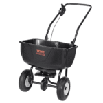 Levitin, 27,2 kg:n perässäkäveltävä nurmikonlevitin 20,3 cm:n pyörillä, teräksinen työntölannoitteenlevitin, kylvökone ja suolanlevitin, suunniteltu asuinrakennuksille, maatiloille ja vaativaan maastoon, musta