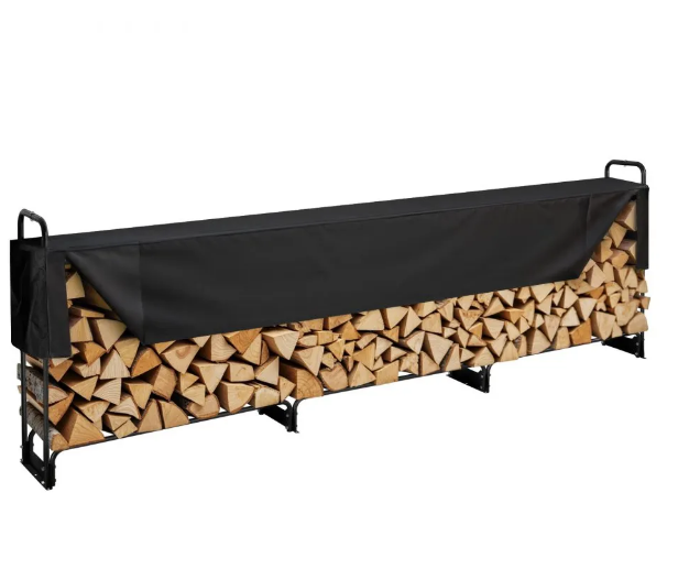 3,9 m ulkokäyttöön tarkoitettu polttopuuteline kannella, 386 cm x 36 cm x 117 cm, kestävä polttopuuteline ja 600D Oxford -vedenpitävä suojus takalle, terassille, sisä-/ulkokäyttöön tarkoitettu polttopuuteline 3/4-napaiselle polttopuulle