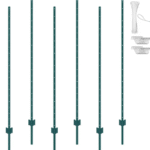 1,8 metrin aitatolppa, 6 kpl T-tolppia, raskaaseen käyttöön, metalliaitatolpat, vihreät