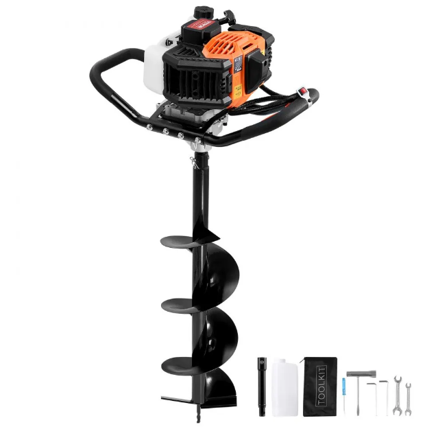 Kaasukäyttöinen porakone 52CC 1450W, 8 tuuman poranterät ja 1 jatkovarsi