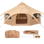 Kangasteltta, 4 vuodenaikaa 5 m / 16,4 jalkaa kelloteltta, kangasteltta retkeilyyn liesitunkilla, hengittävä jurttateltta jopa 8 hengelle, perheen leirintä ulkona metsästysjuhlat