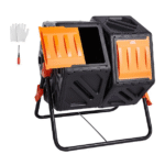 Kompostori, 140,1 litran kaksoiskammioinen kompostimurustin, suuri tilavuus, kaksi pyörivää kammiota, 2 liukuovea ja teräsrunko, BPA-vapaa kompostori puutarhaan, keittiöön, pihalle, ulkotiloihin