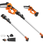 2-in-1 akkukäyttöinen oksasaha ja minimoottorisaha, 20 V:n ja 2 Ah:n akkukäyttöinen oksasaha, 12,7 cm:n leikkauskapasiteetti, 243,8 cm:n ulottuvuus oksasaha oksien leikkaamiseen ja puiden karsimiseen (akku ja terän suojus sisältyvät hintaan)