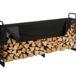 2,4 m ulkopolttopuuteline kannella, 244 cm x 36 cm x 117 cm, kestävä polttopuuteline ja 600D Oxford -vedenpitävä suojus takalle, terassille, sisä-/ulkokäyttöön tarkoitettu polttopuuteline 1/2 nauhalle polttopuita